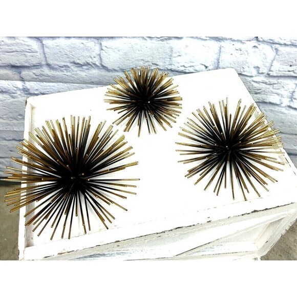 Metal Gold  Atomic Era Starburst Sea Urchin Wall Hanging Decor MCM Set Of 3 - Picture 5 of 10